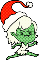 annoyed hand drawn comic book style illustration of a vampire girl wearing santa hat png