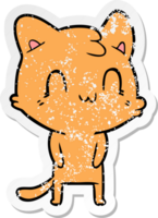 distressed sticker of a cartoon happy cat png