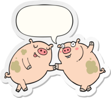 cartoon pigs dancing with speech bubble sticker png