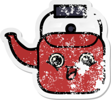 distressed sticker of a cute cartoon kettle png