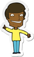 sticker of a cartoon grinning man with idea png