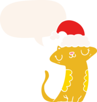 mignonne dessin animé chat portant Noël chapeau avec discours bulle dans rétro style png