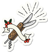 sticker of a tattoo style folding knife png