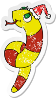 hand drawn christmas distressed sticker cartoon of kawaii snake png