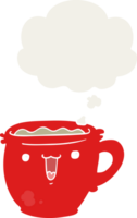 linda dibujos animados café taza con pensamiento burbuja en retro estilo png