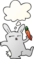 cartoon rabbit with carrot with thought bubble in smooth gradient style png