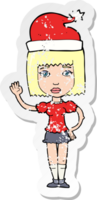 retro distressed sticker of a cartoon woman ready for christmas png