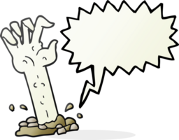 hand drawn speech bubble cartoon zombie hand rising from ground png