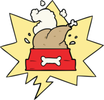 cartoon whole cooked turkey crammed into a dog bowl for a happy christmas pup with speech bubble png