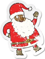 retro distressed sticker of a funny waving santa claus cartoon png