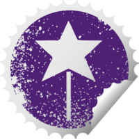 distressed circular peeling sticker symbol of a star wand png