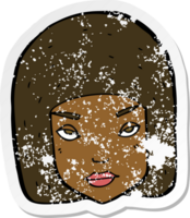 retro distressed sticker of a cartoon annoyed female face png