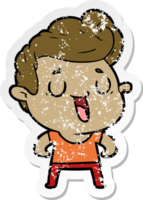 distressed sticker of a happy cartoon man png