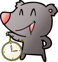 dibujos animados de oso riendo con reloj de bolsillo png