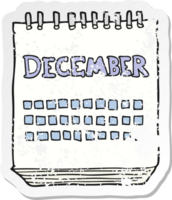 retro distressed sticker of a cartoon calendar showing month of December png