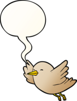 cartoon bird flying with speech bubble in smooth gradient style png