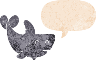 cartoon shark with speech bubble in grunge distressed retro textured style png
