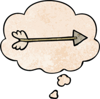 cartoon arrow with thought bubble in grunge texture style png