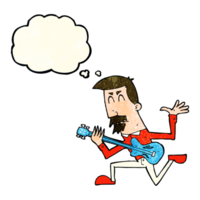 cartoon man playing electric guitar with thought bubble png