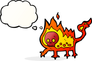 cartoon little fire demon with thought bubble png