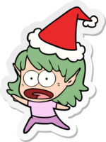 hand dragen klistermärke tecknad serie av en chockade älva flicka bär santa hatt png