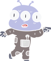 flat color style cartoon three eyed alien pointing png