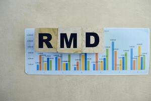 Concept of The wooden Cubes with the word RMD - Requirement Minimum Distributions on wooden background. photo