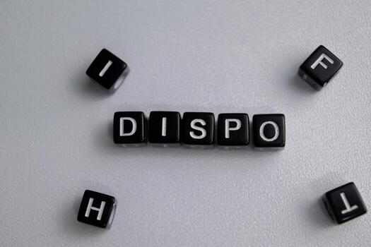 Concept of Dispo written on wooden blocks. Cross processed image on Wooden Background photo