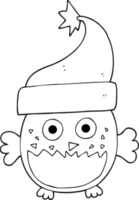 hand drawn black and white cartoon owl wearing christmas hat png