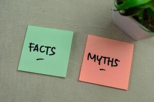 Concept of Facts or Myths write on sticky notes isolated on Wooden Table. photo