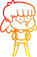 warm gradient line drawing of a cartoon whistling girl png