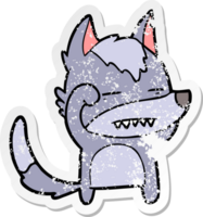 distressed sticker of a cartoon wolf showing teeth png