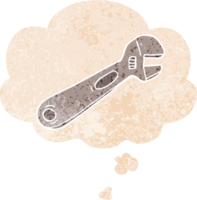 cartoon spanner with thought bubble in grunge distressed retro textured style png