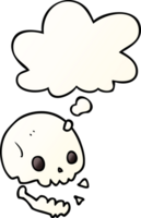 cartoon spooky skull with thought bubble in smooth gradient style png