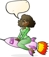 cartoon army pin up girl riding missile with speech bubble png