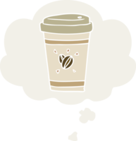 cartoon takeout coffee with thought bubble in retro style png