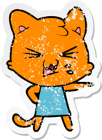 distressed sticker of a cartoon hissing cat png