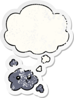 linda dibujos animados nube con pensamiento burbuja como un afligido desgastado pegatina png