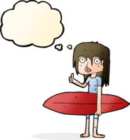 cartoon surfer girl with thought bubble png