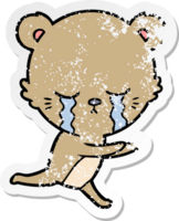 distressed sticker of a crying cartoon bear png