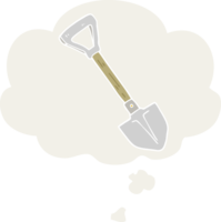 cartoon shovel with thought bubble in retro style png