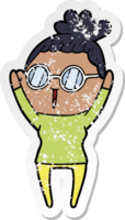 distressed sticker of a cartoon woman wearing spectacles png