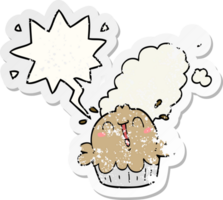 cute cartoon pie with speech bubble distressed distressed old sticker png