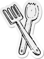 retro distressed sticker of a cartoon cutlery png