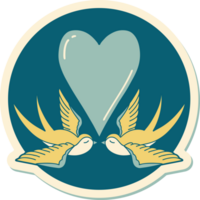 sticker of tattoo in traditional style of swallows and a heart png