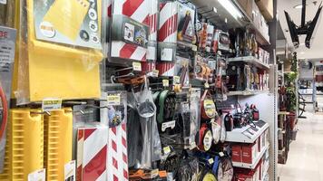 Various choice of hardware tools display in Ace store. Ace Hardware is a hypermarket of home product and building construction in Indonesia. Bekasi, Indonesia, May 1, 2024 photo