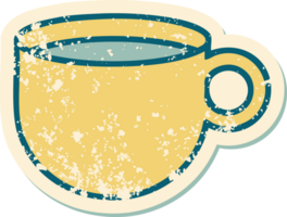 iconic distressed sticker tattoo style image of cup of coffee png