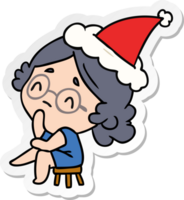 hand drawn christmas sticker cartoon of kawaii lady png