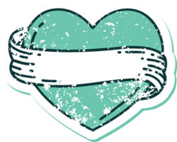 iconic distressed sticker tattoo style image of a heart and banner png