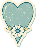 iconic distressed sticker tattoo style image of a heart and flower png